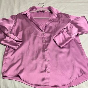 Zara Pink Satin Button-Up Shirt Jacket